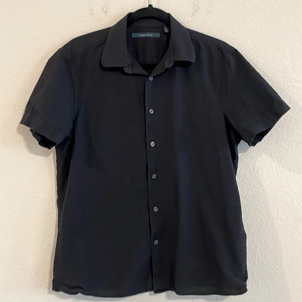 Perry Ellis Men’s Button Front Medium Black 100% Cotton Classic Contemporary